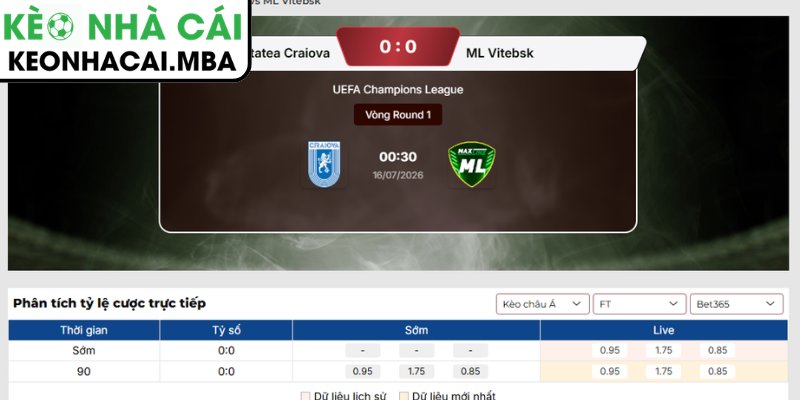 Soi Kèo CS Universitatea Craiova vs ML Vitebsk (00:30 16/07, UEFA Champions League) 3 Kèo châu Á trận CS Universitatea Craiova vs ML Vitebsk (00:30 16/07, UEFA Champions League)