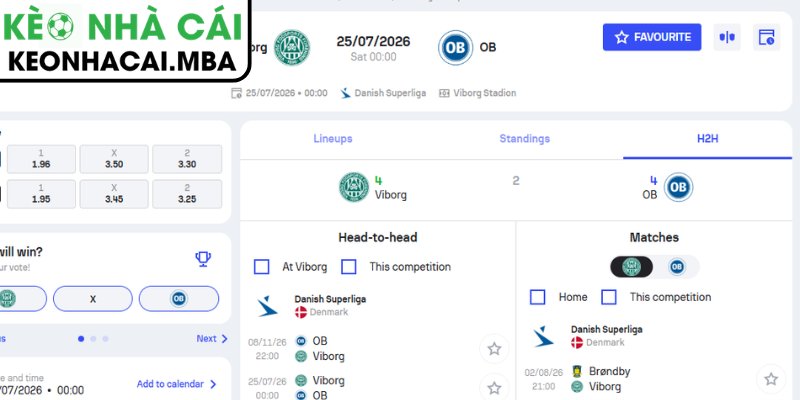 Dự đoán kết quả trận Viborg vs Odense BK (00:00 25/07, VĐQG Đan Mạch)