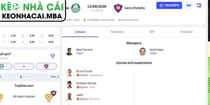 Soi Kèo Palmeiras vs Cerro Porteno (03:00 12/08, Copa Libertadores) 4 Dự đoán kết quả trận Palmeiras vs Cerro Porteno (03:00 12/08, Copa Libertadores)
