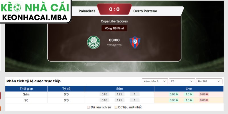 Soi Kèo Palmeiras vs Cerro Porteno (03:00 12/08, Copa Libertadores) 3 Kèo châu Á trận Palmeiras vs Cerro Porteno (03:00 12/08, Copa Libertadores)