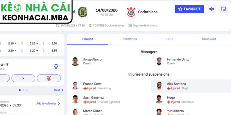 Soi Kèo Rosario Central vs Corinthians Paulista (07:30 14/08, Copa Libertadores) 4 Dự đoán kết quả trận Rosario Central vs Corinthians Paulista (07:30 14/08, Copa Libertadores)